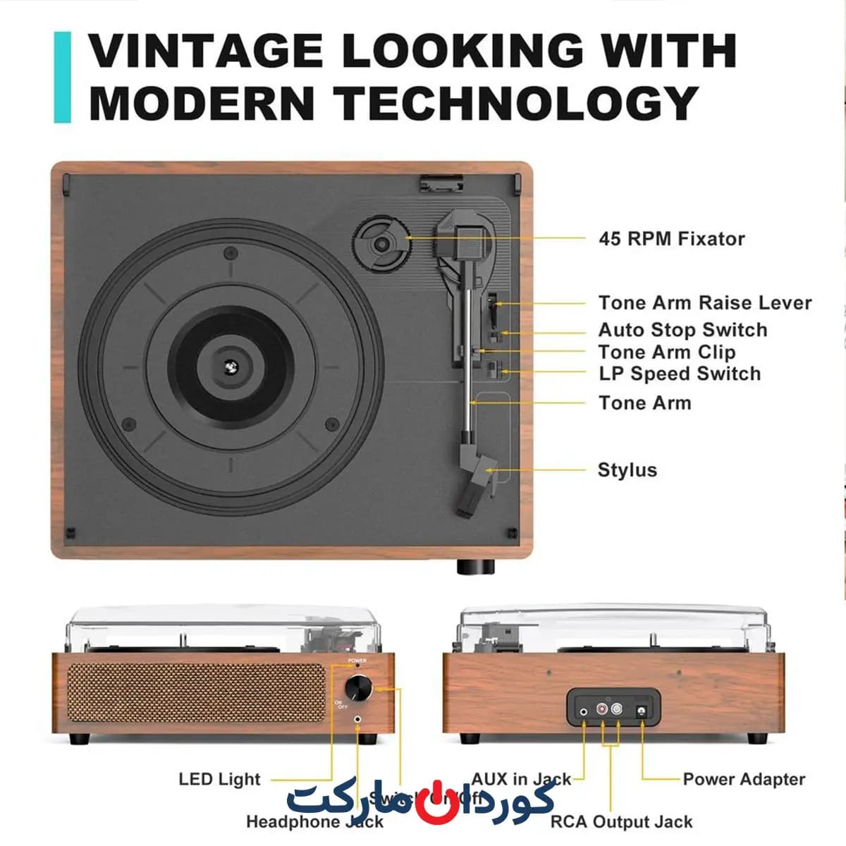گرامافون کلاسیک و اسپیکر بلوتوثی ‎R608 سفارش آلمان — تصویر ۴