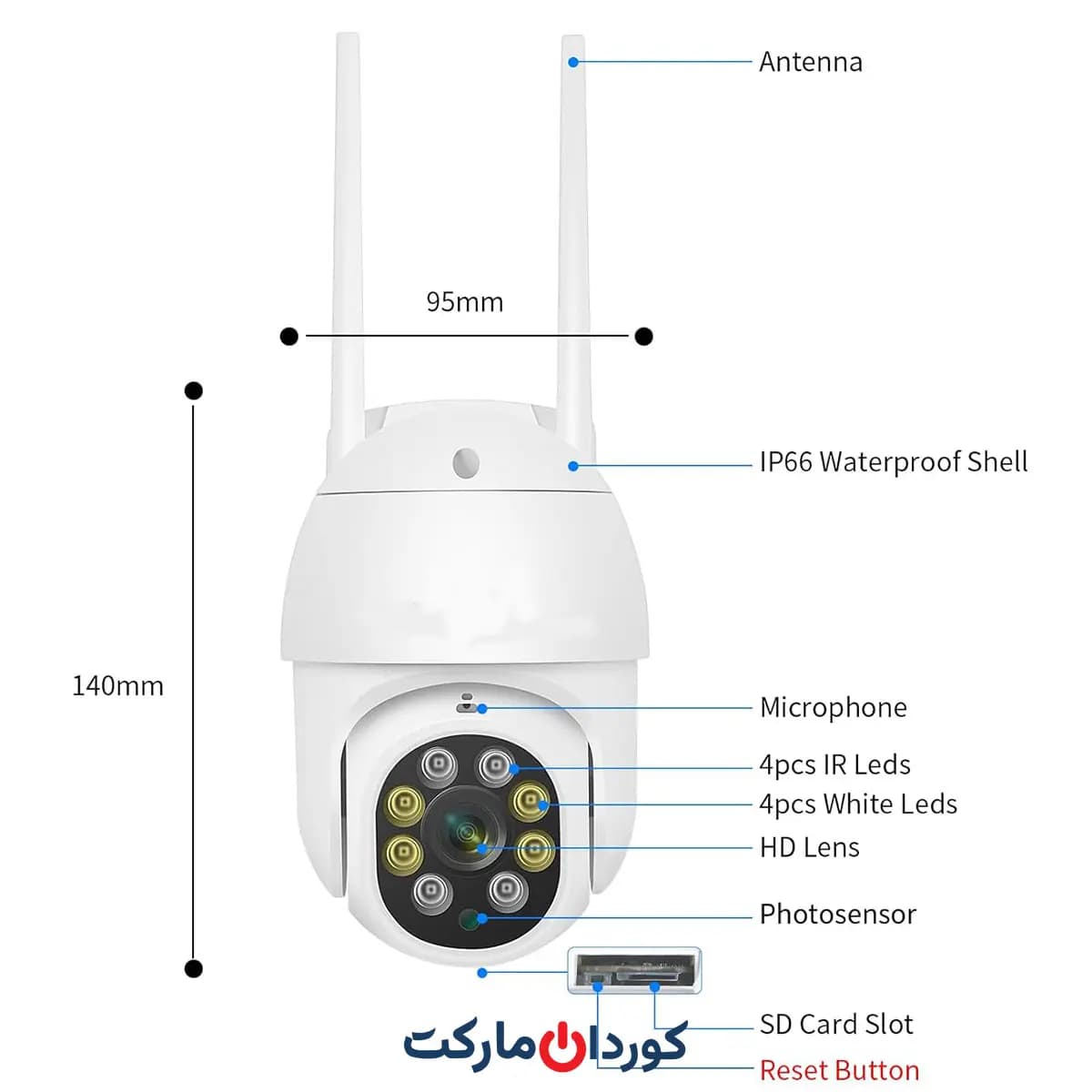 دوربین مداربسته بی سیم وای فای ضد آب360درجەمدل QC3 — تصویر ۲
