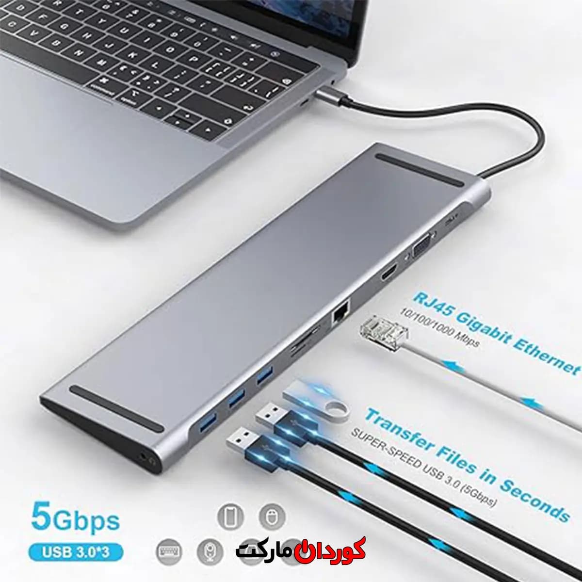 هاب USB-C ده پورت داک استیشن مدل DC007 کد (29966) — تصویر ۶