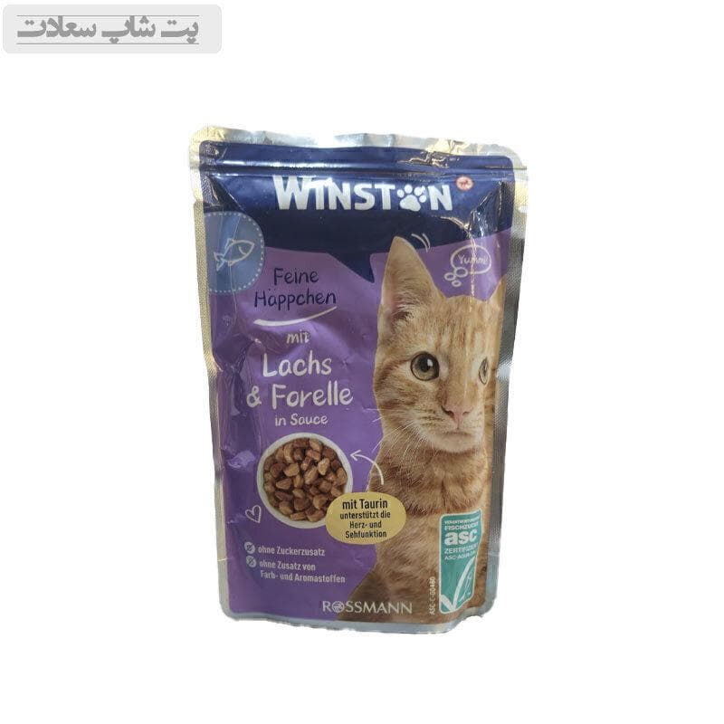 پوچ گربه وینستون با طعم ماهی قزل آلا و سالمون Winston Trout & Salmon وزن 100 گرم