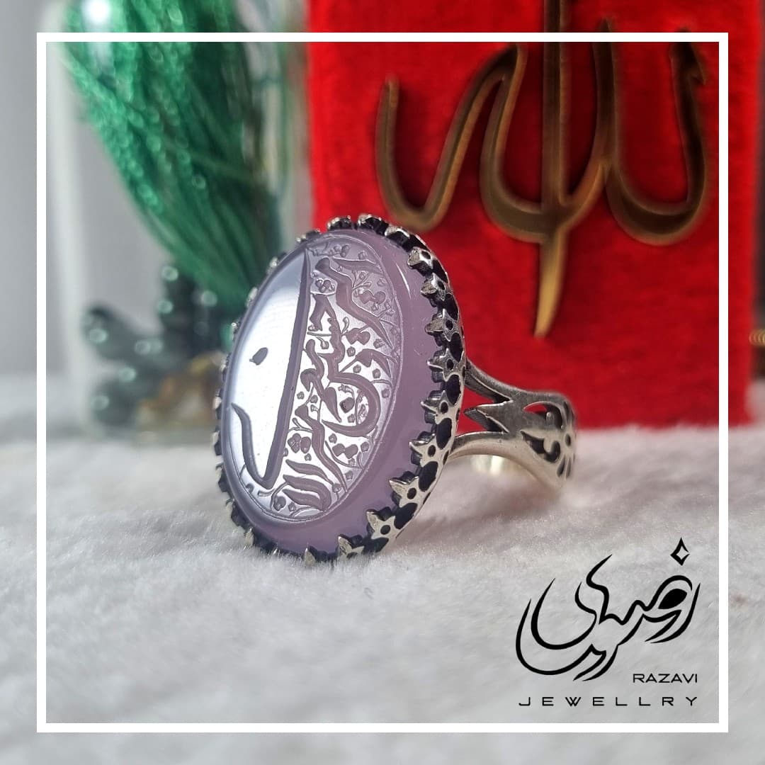 انگشتر نقره مردانه عقیق کبود اصل طرح نیزه امیری حسین و نعم الامیر