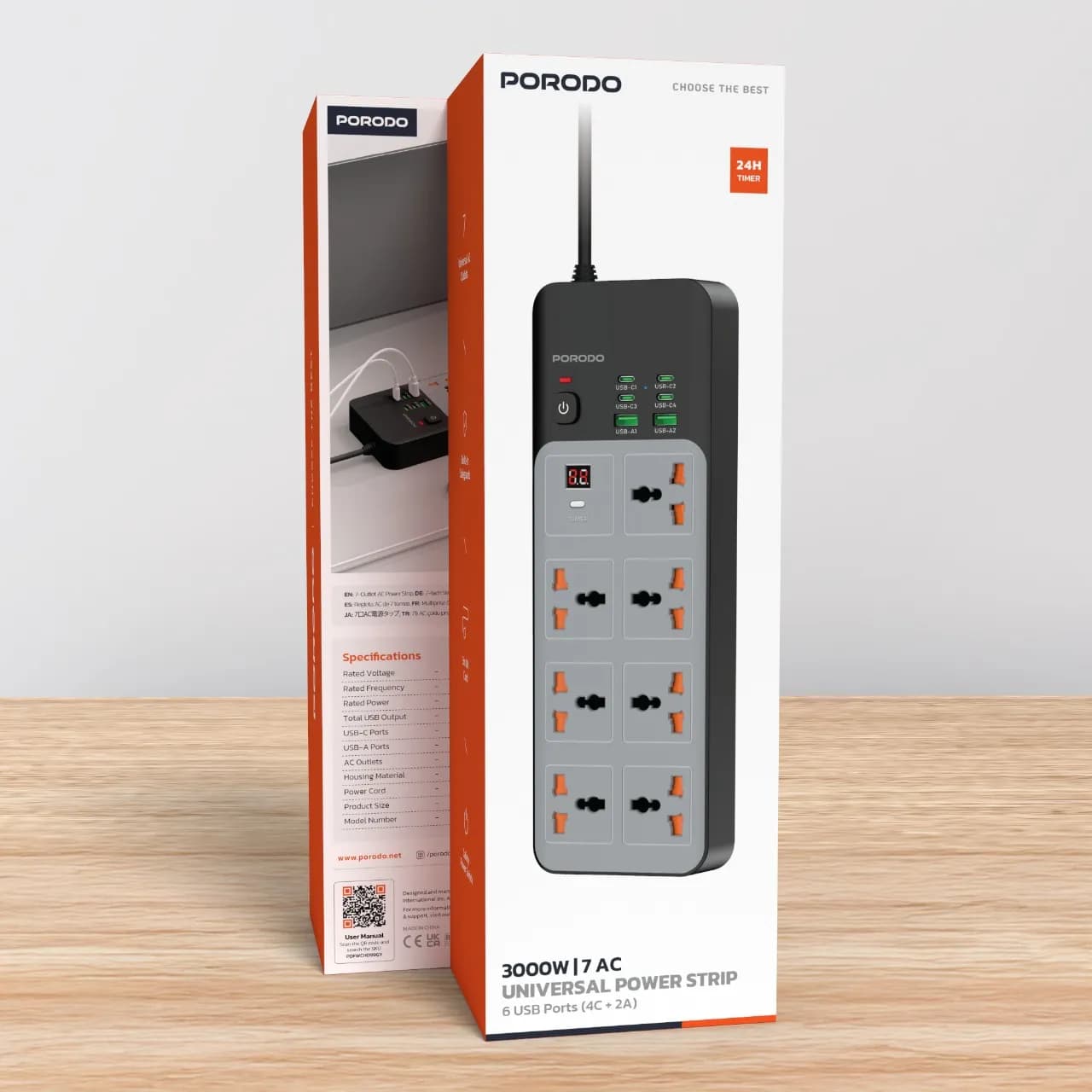 چندراهی برق ۳۰۰۰ وات یونیورسال 7AC مدل 6USB پورودو — تصویر ۳