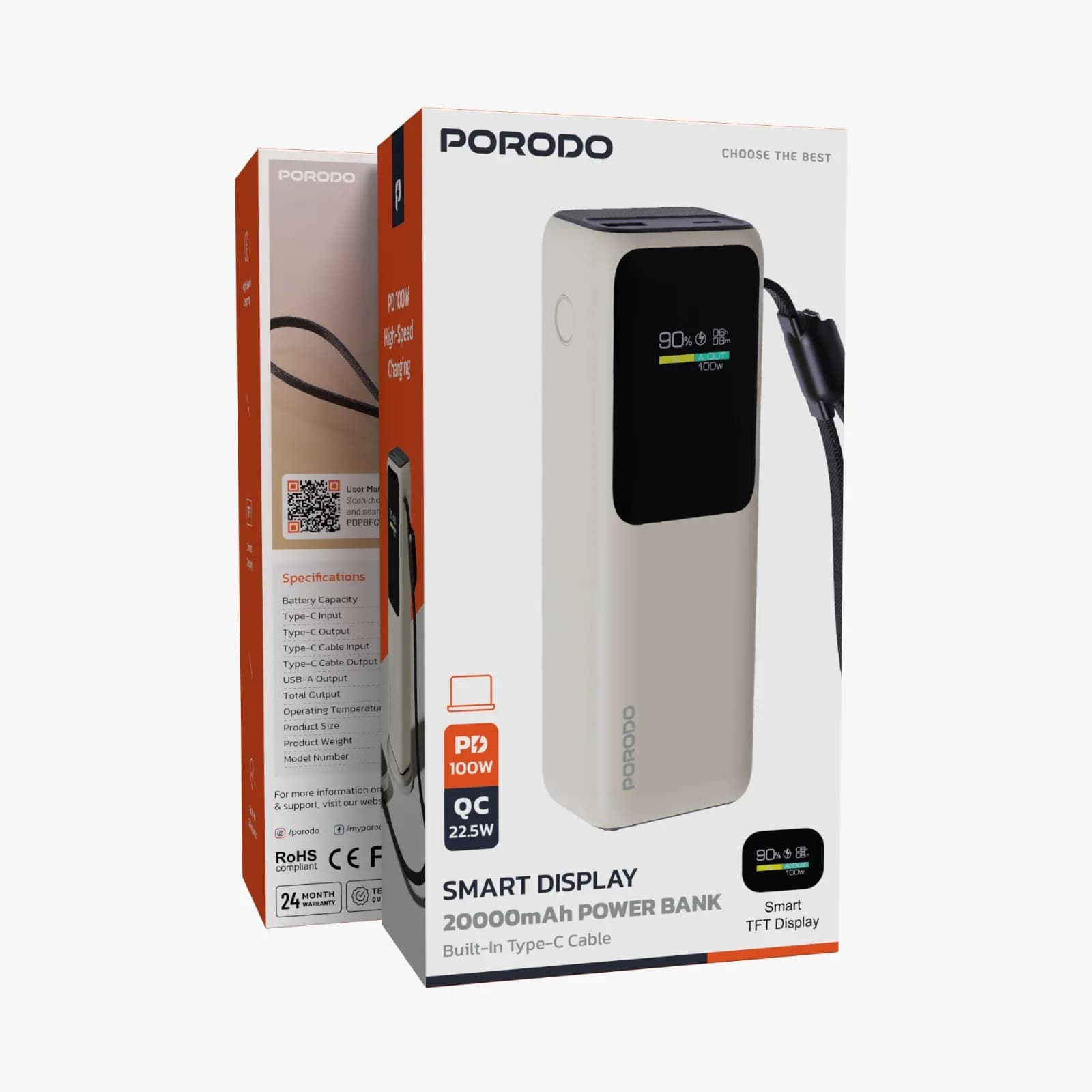 پاوربانک نمایشگر دار 20000 میلی آمپر مدل Smart Display پرودو — تصویر ۳