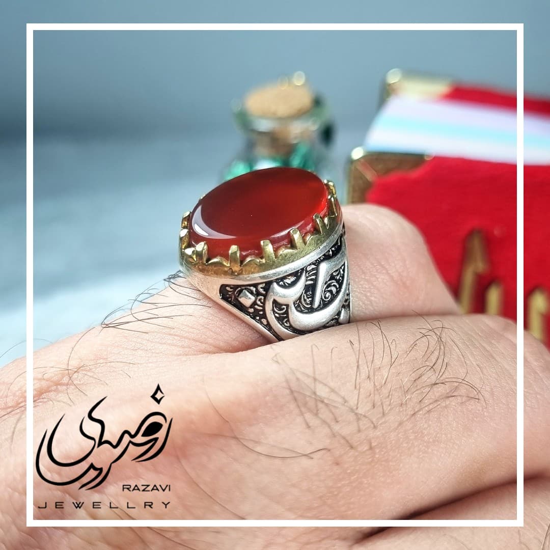 انگشتر نقره مردانه عقیق سرخ طرح سادات — تصویر ۷