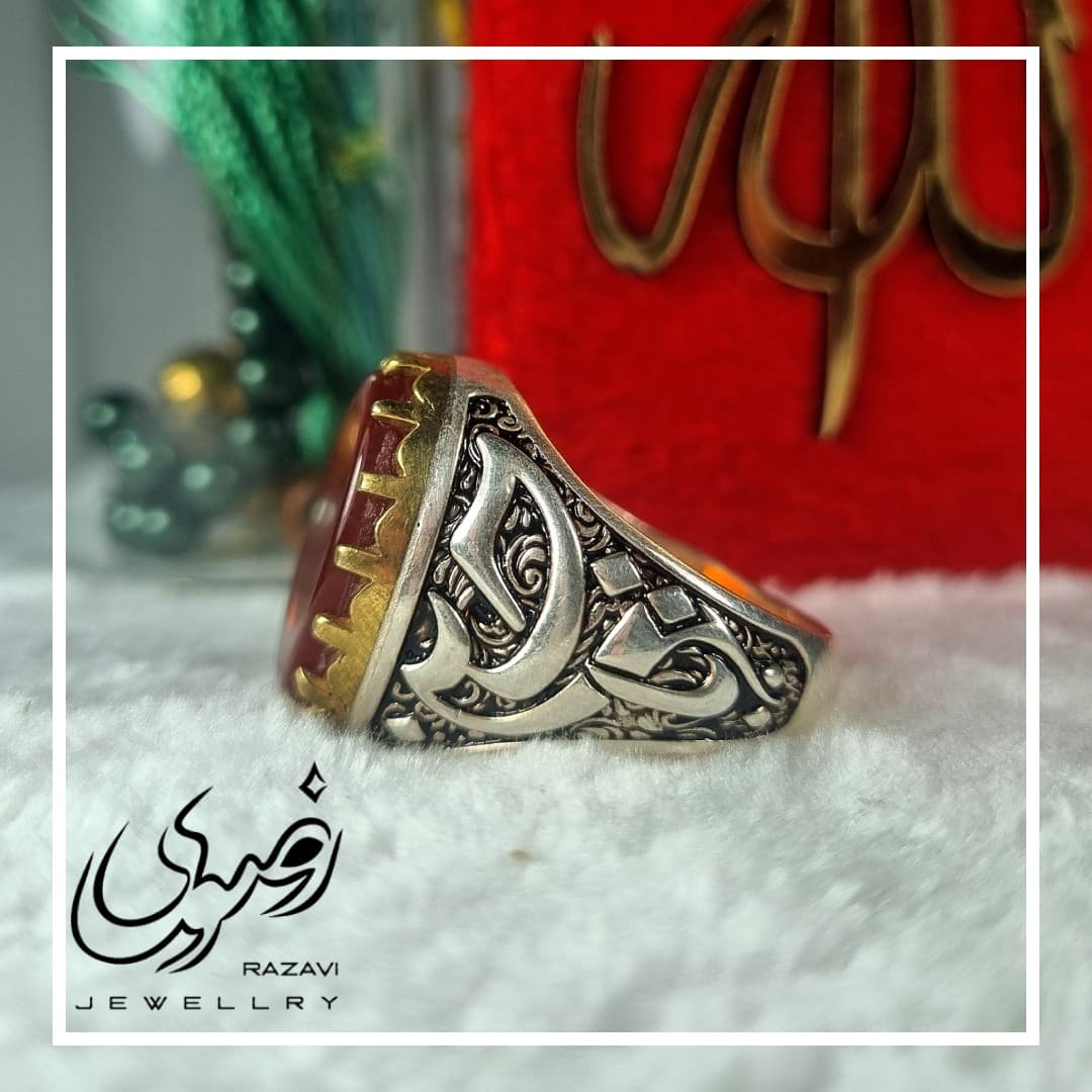 انگشتر نقره مردانه عقیق سرخ طرح سادات — تصویر ۶
