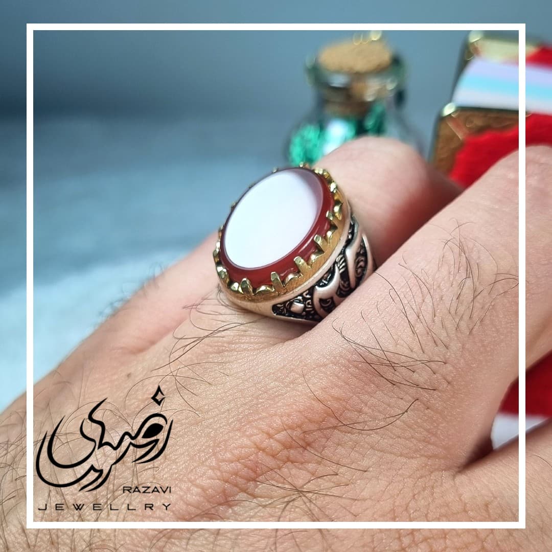 انگشتر نقره مردانه عقیق سرخ طرح سادات — تصویر ۵