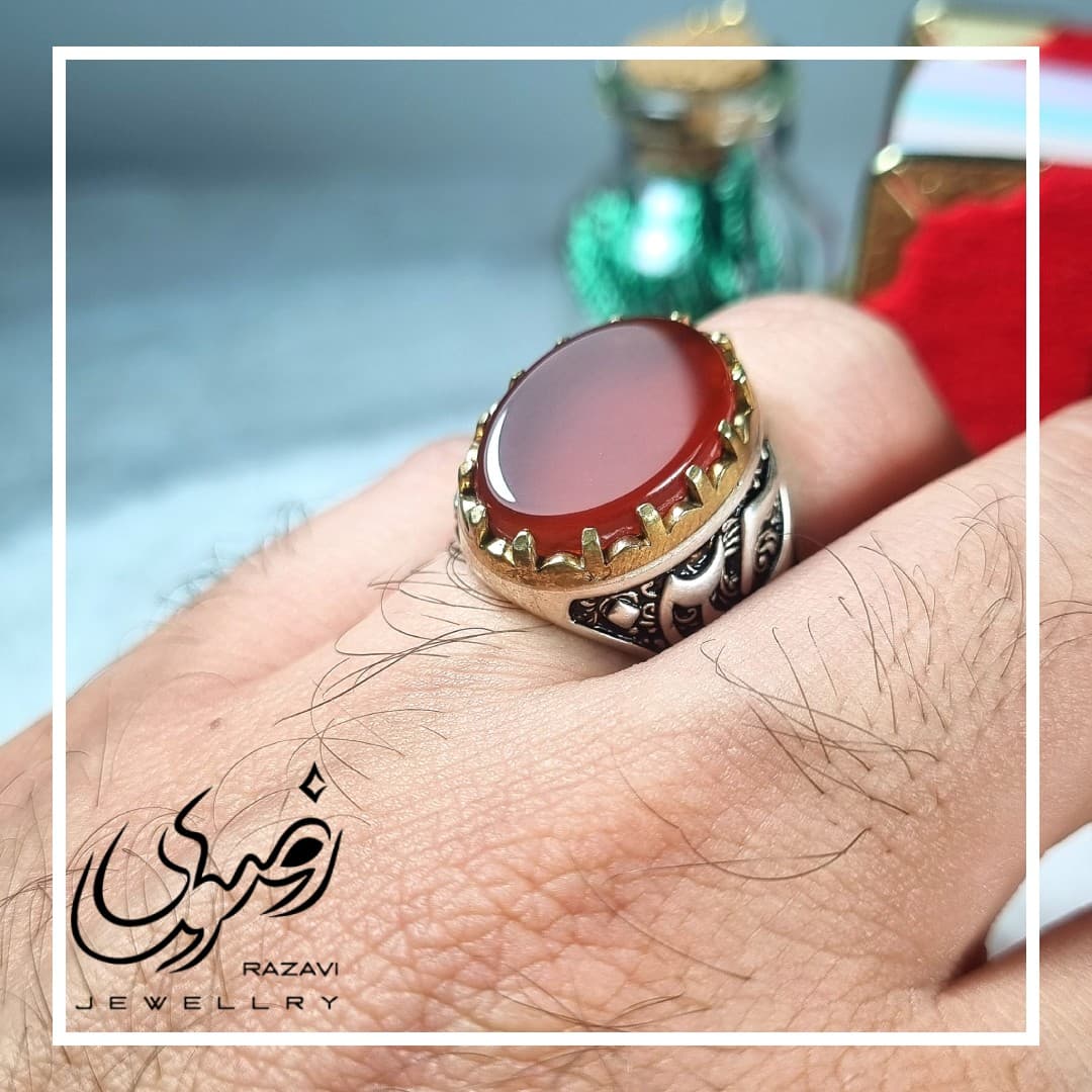 انگشتر نقره مردانه عقیق سرخ طرح سادات — تصویر ۴