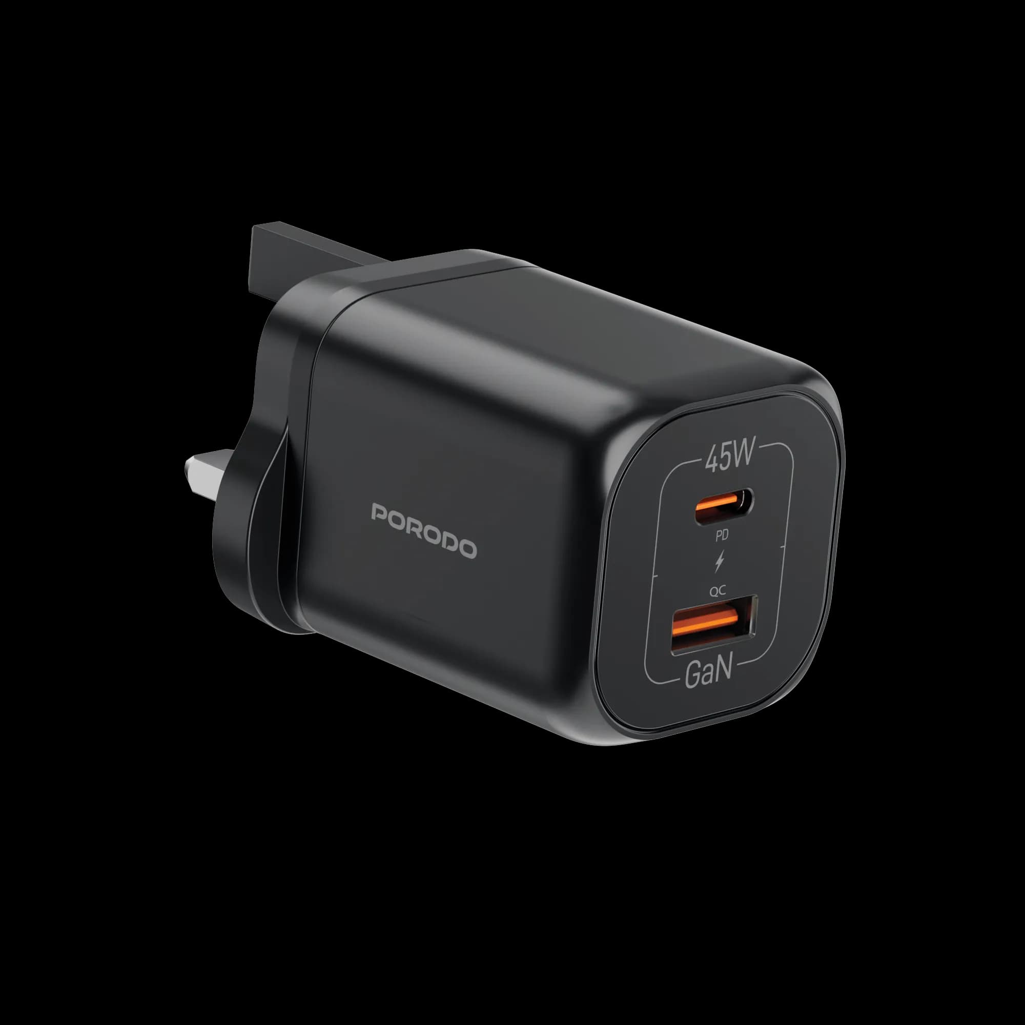 شارژر دیواری فست شارژ دو پورت مدل GaN PD45W پورودو — تصویر ۲