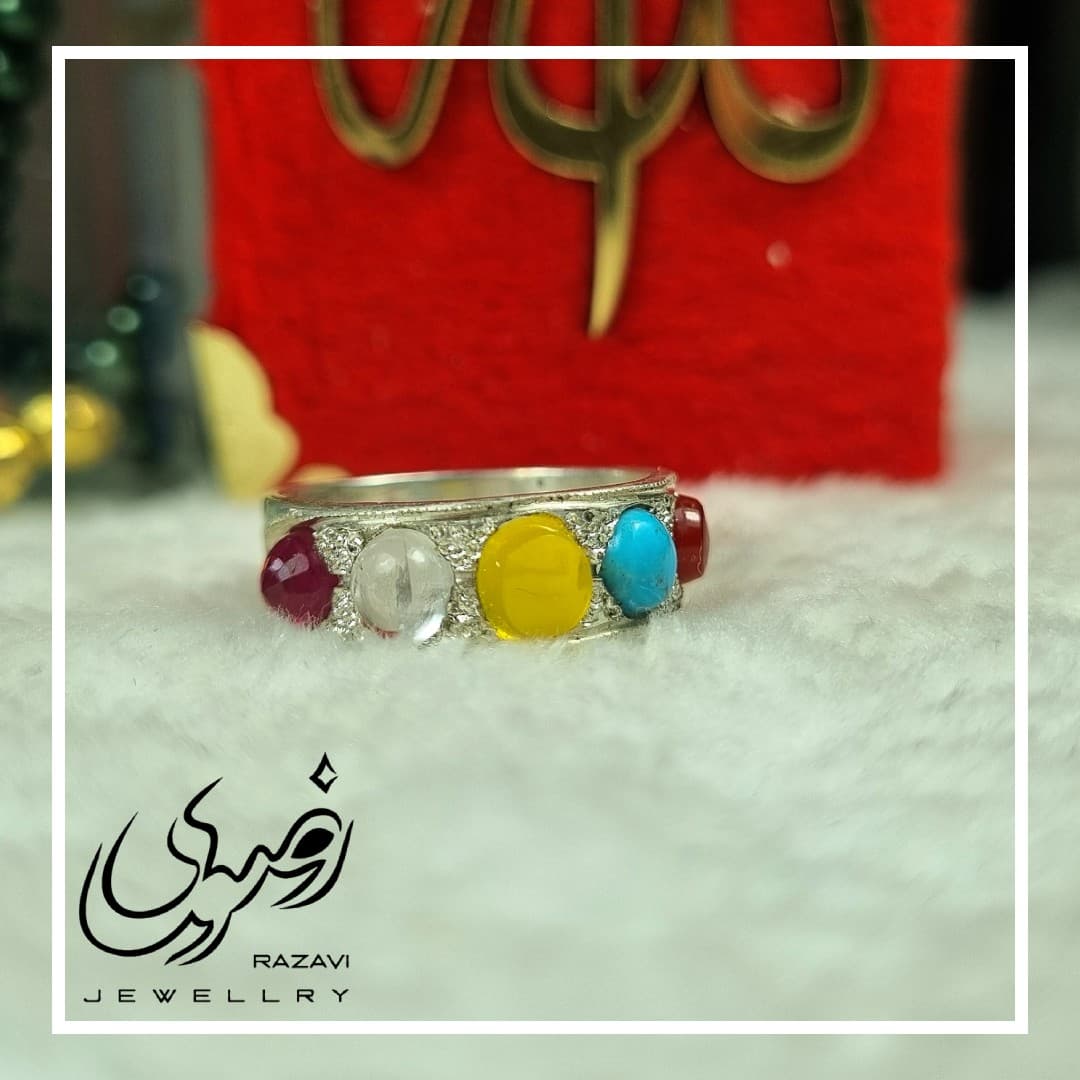 انگشتر نقره دست ساز زنانه چند نگین — تصویر ۵