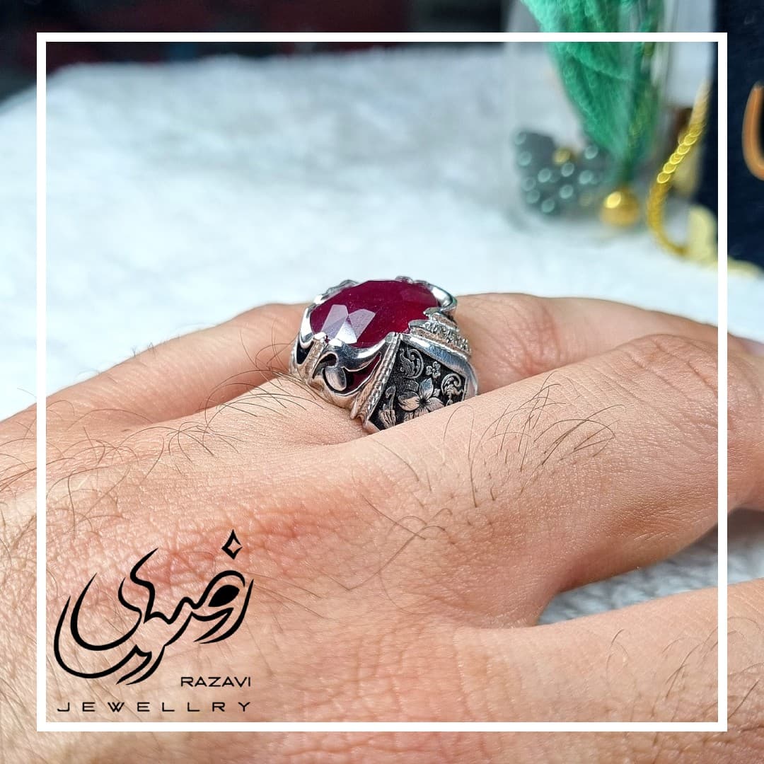انگشتر نقره دست ساز مردانه یاقوت سرخ — تصویر ۴