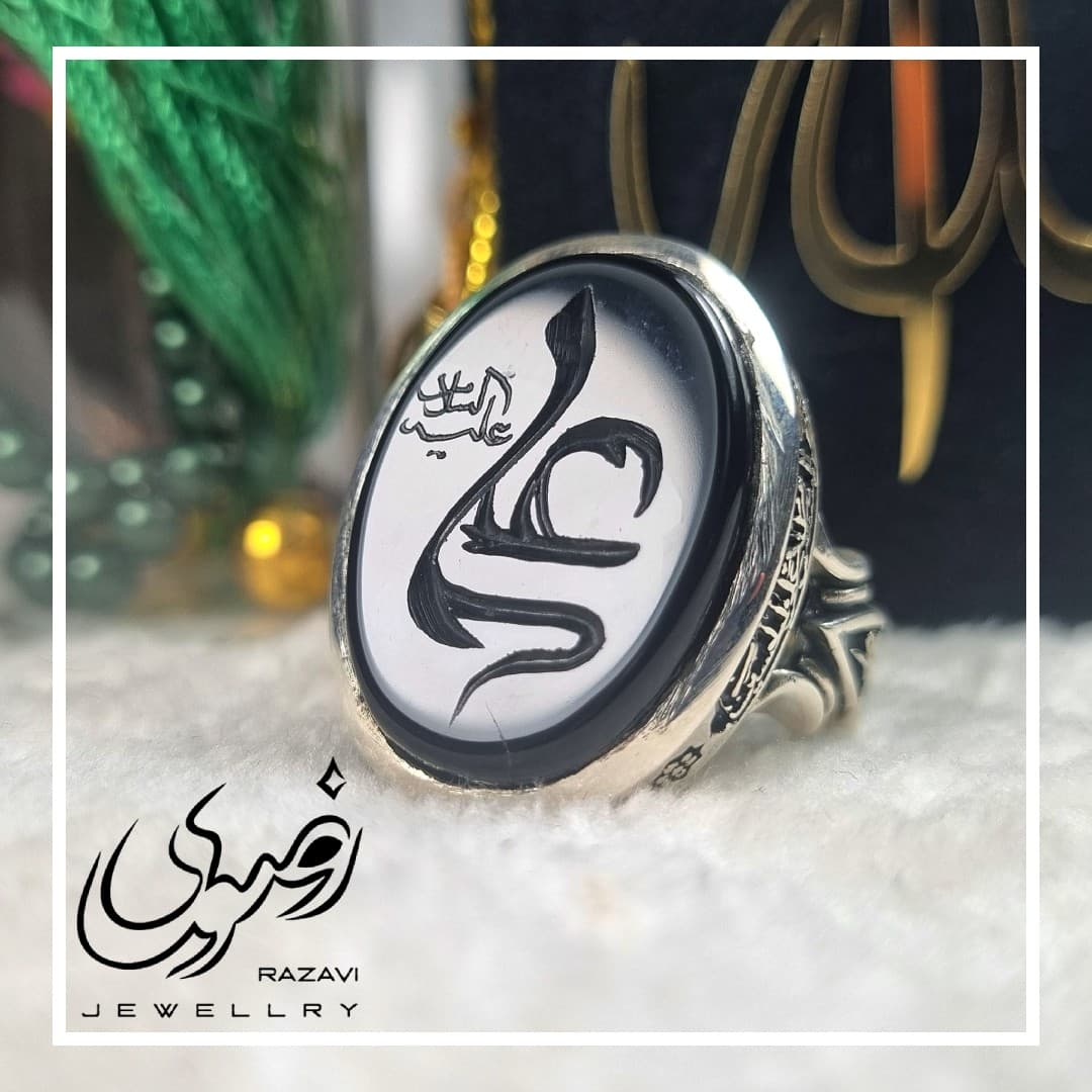 انگشتر نقره مردانه عقیق مشکی اصل طرح حیدر