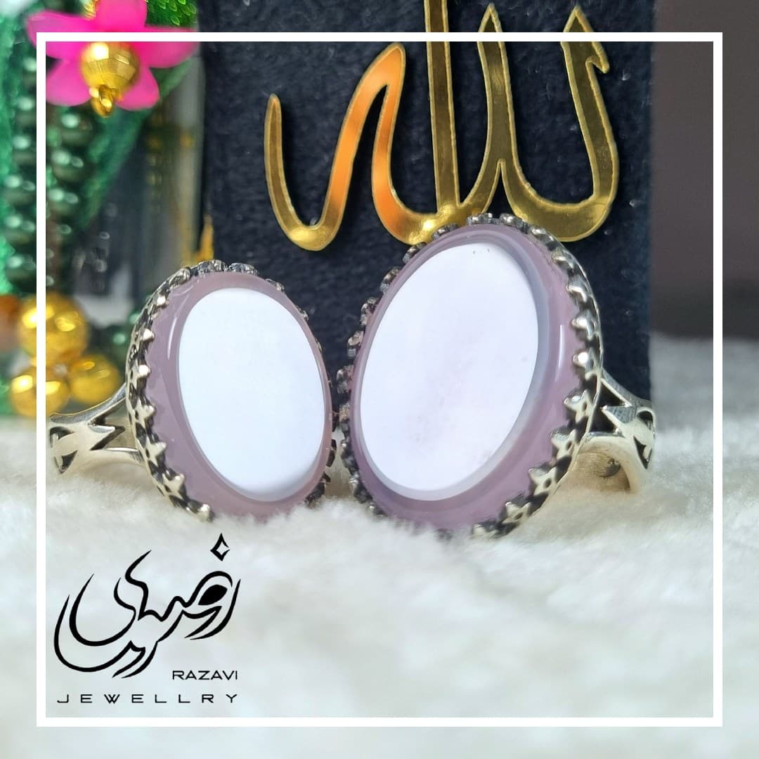 ست انگشتر نقره مردانه و زنانه عقیق کبود اصل طرح نیزه بدون حکاکی — تصویر ۲