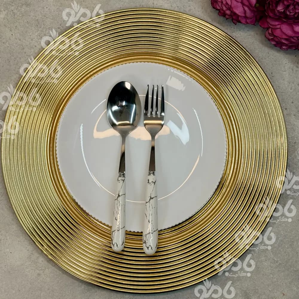 زیر بشقابی وارداتی گرد شیار طلایی 460 — تصویر ۳