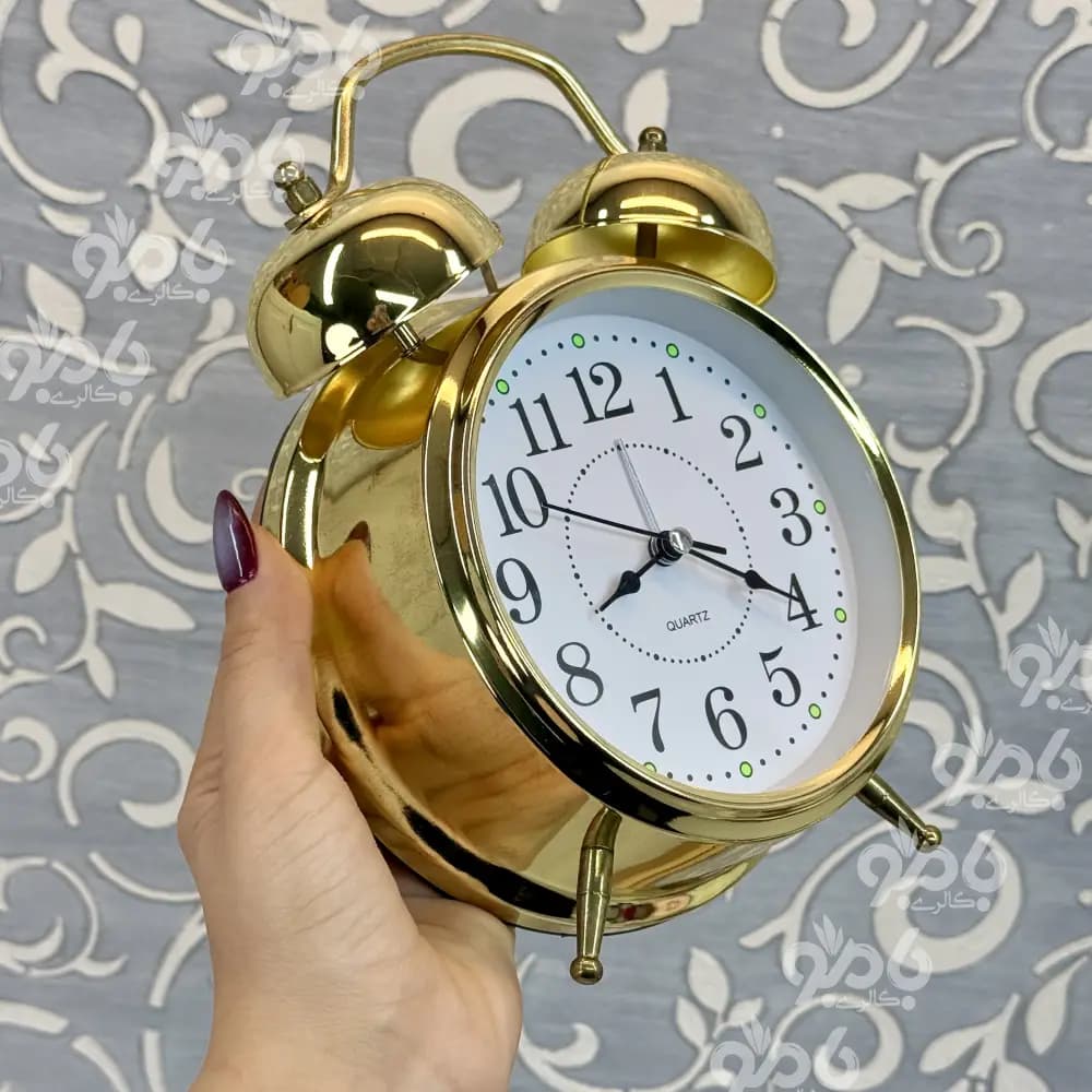 ساعت رومیزی کلاسیک قطر12سانت طلایی — تصویر ۳