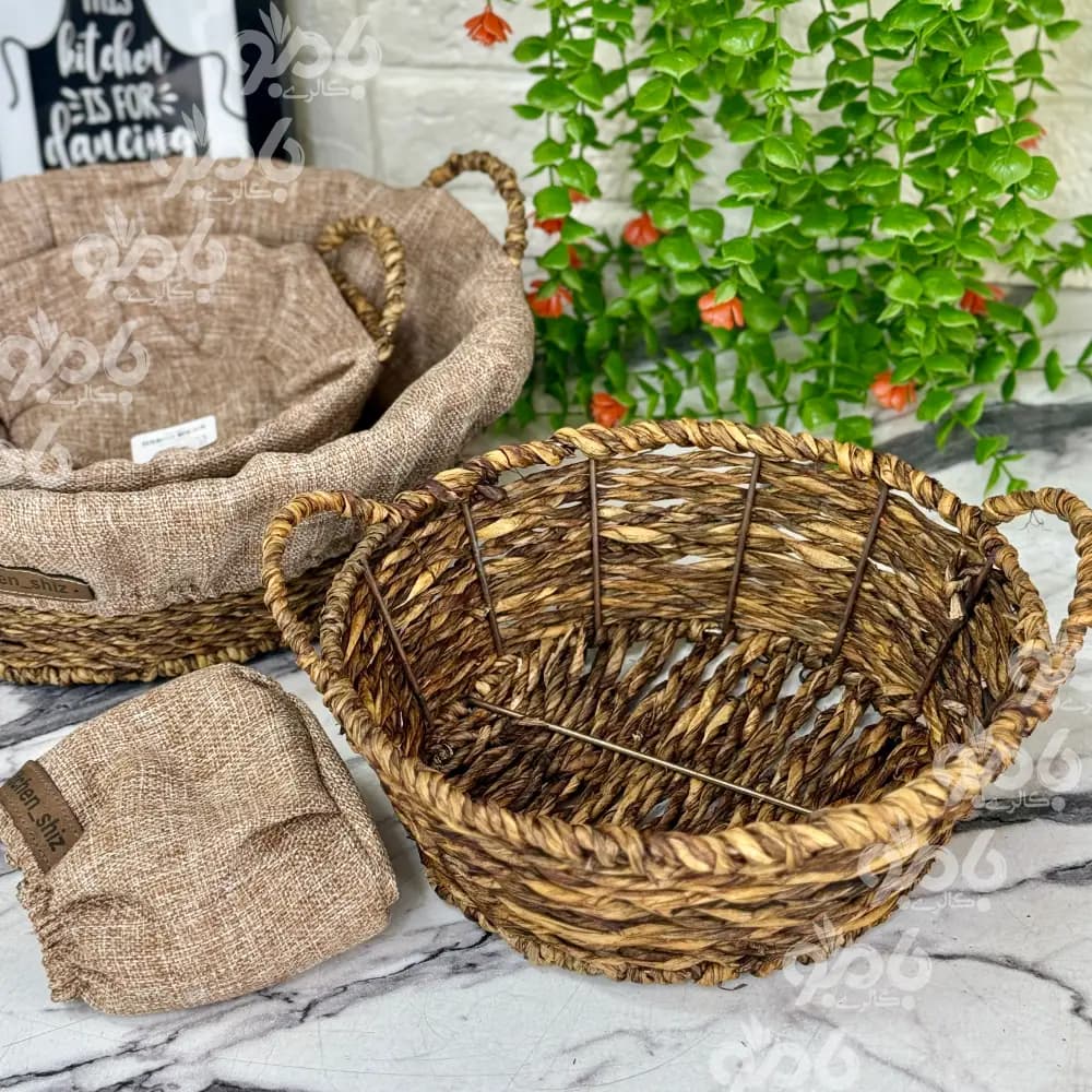 سبد نان سبزی گرد دسته دار حصیری — تصویر ۴