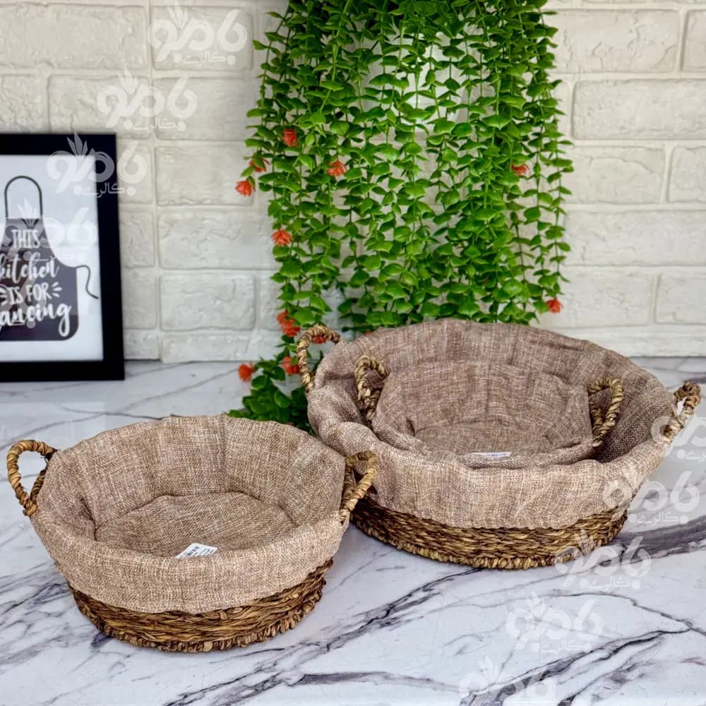 سبد نان سبزی گرد دسته دار حصیری