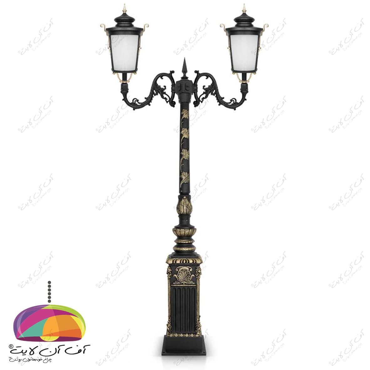 چراغ پارکی دو شعله مدل روژان شاخه سپیدار پایه درباری شب تاب — تصویر ۲