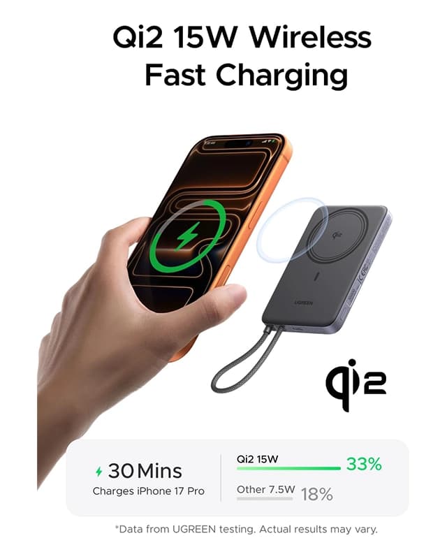 پاوربانک 10000 هزار میلی آمپر یوگرین UGREEN Magflow Air 10000mAh Power Bank PB570 — تصویر ۶