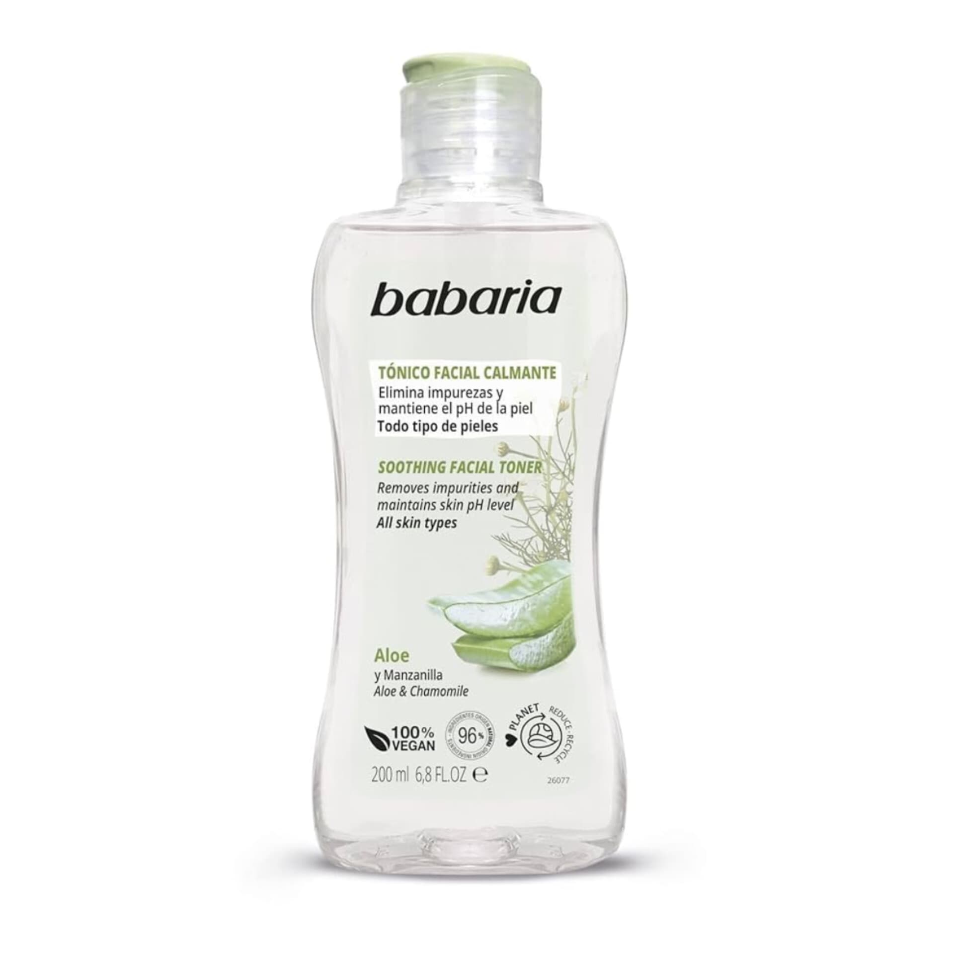 تونر آرامش بخش صورت باباریا با آلوئه ورا و بابونه Babaria Soothing Facial Toner Aloe Vera & Chamomile باباریا حجم 200 میل اورجینال