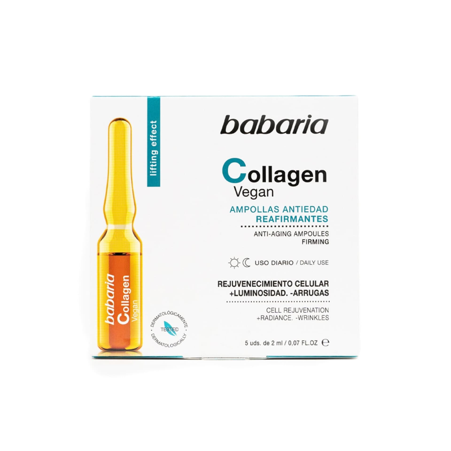 آمپول سفت کننده و ضد چروک باباریا حاوی کلاژن گیاهی بسته ۵ عددی اورجینال Babaria Vegan Collagen Anti-Aging Ampoules 5×2ml — تصویر ۲