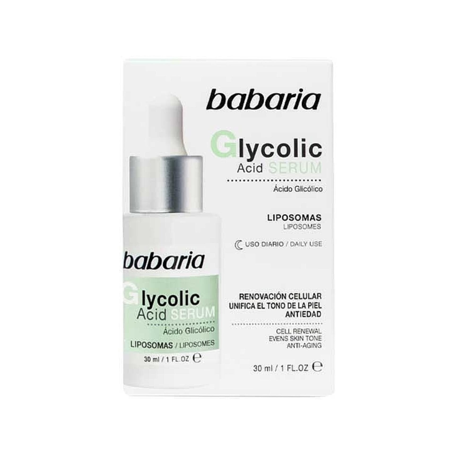 سرم ترمیم کننده صورت باباریا حاوی گلیکولیک اسید حجم ۳۰ میل اورجینال Babaria Glycolic Acid Serum 30ml