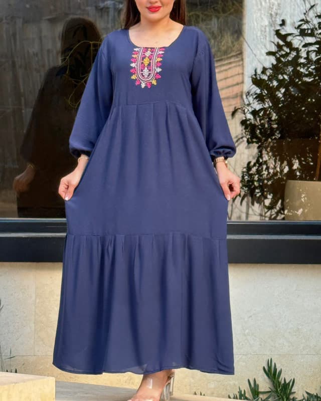 پیراهن برنوتی یقه گلدوزی 6107