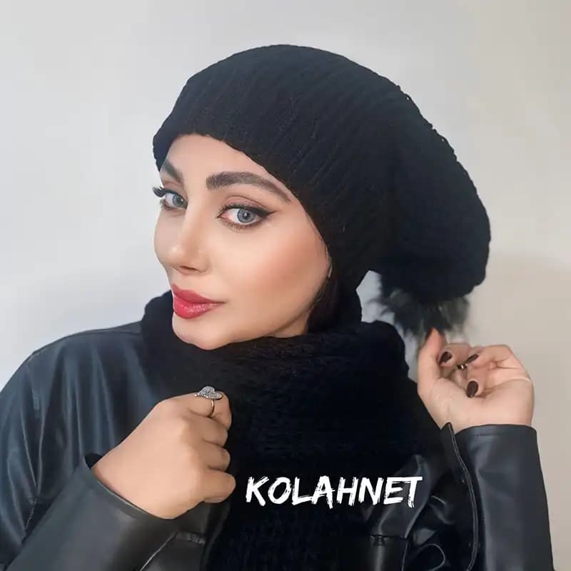 ست شال و کلاه بافت پوم دار بلند کد 5134