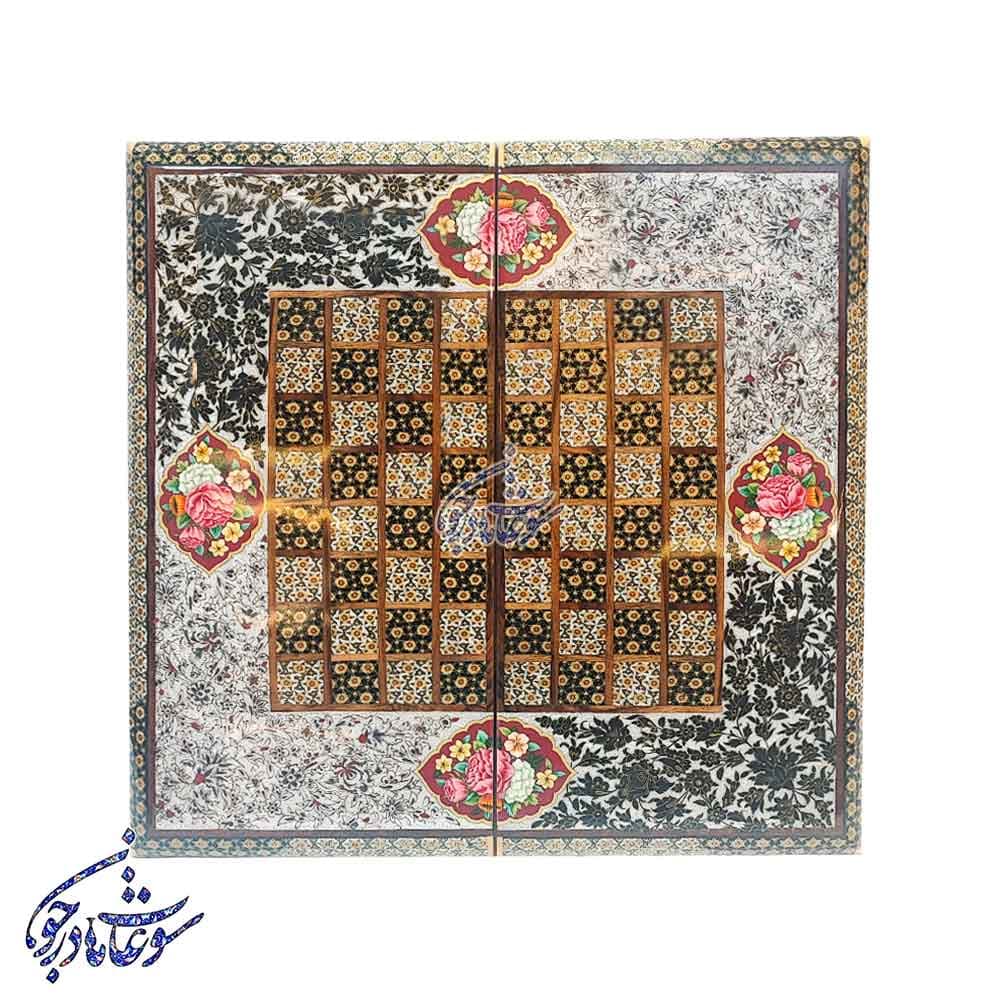 تخته نرد خاتم طرح گل و مرغ مینیاتوری
