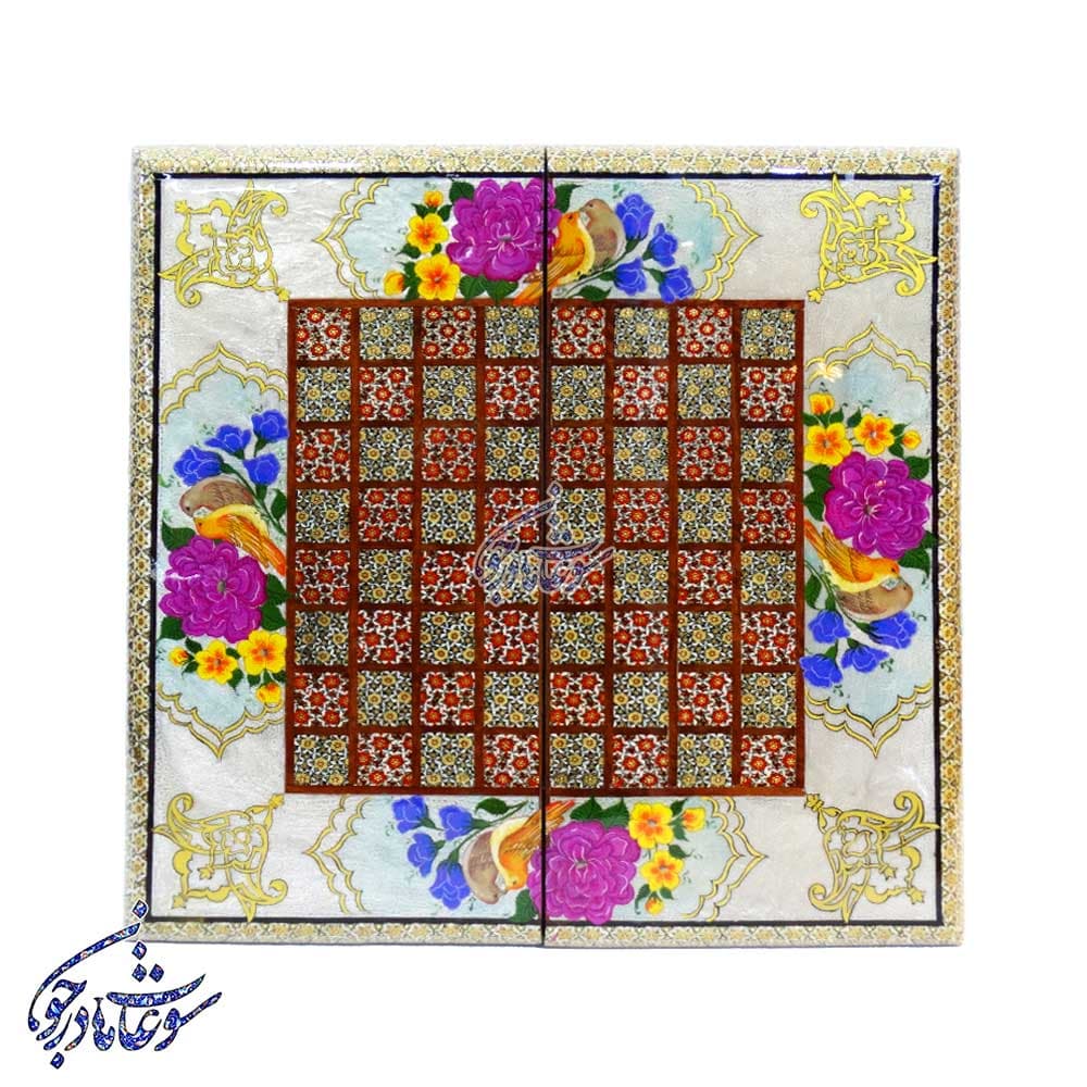 تخته نرد و شطرنج خاتم طرح گل و مرغ