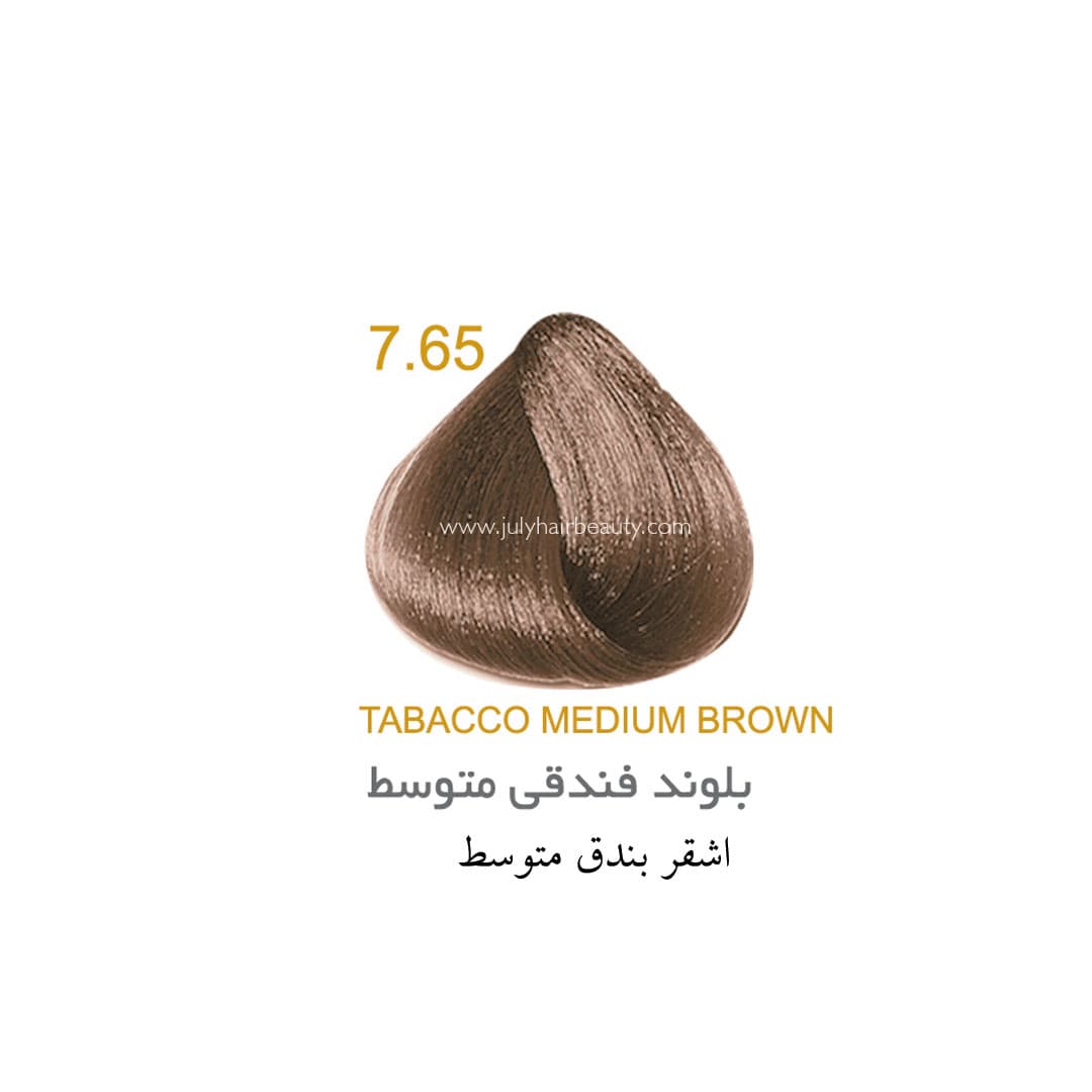 رنگ مو جولای بلوند فندقی متوسط 7.65 حجم 100 میل Medium Tabacco Blonde July — تصویر ۲