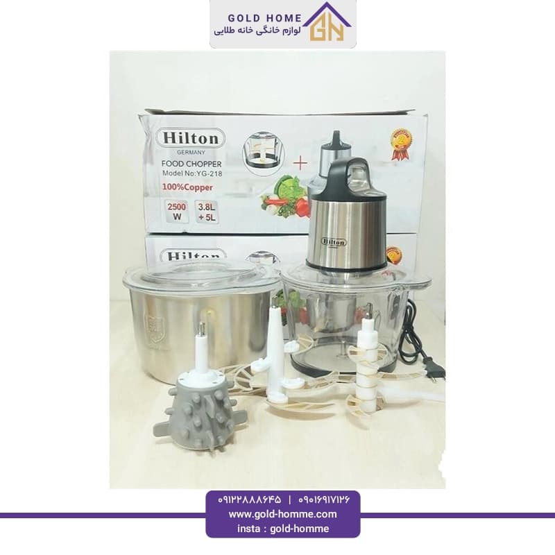 خردکن دوکاسه 12 تیغه طلایی هیلتون 5 لیتری و 3.8 مدل YG-218