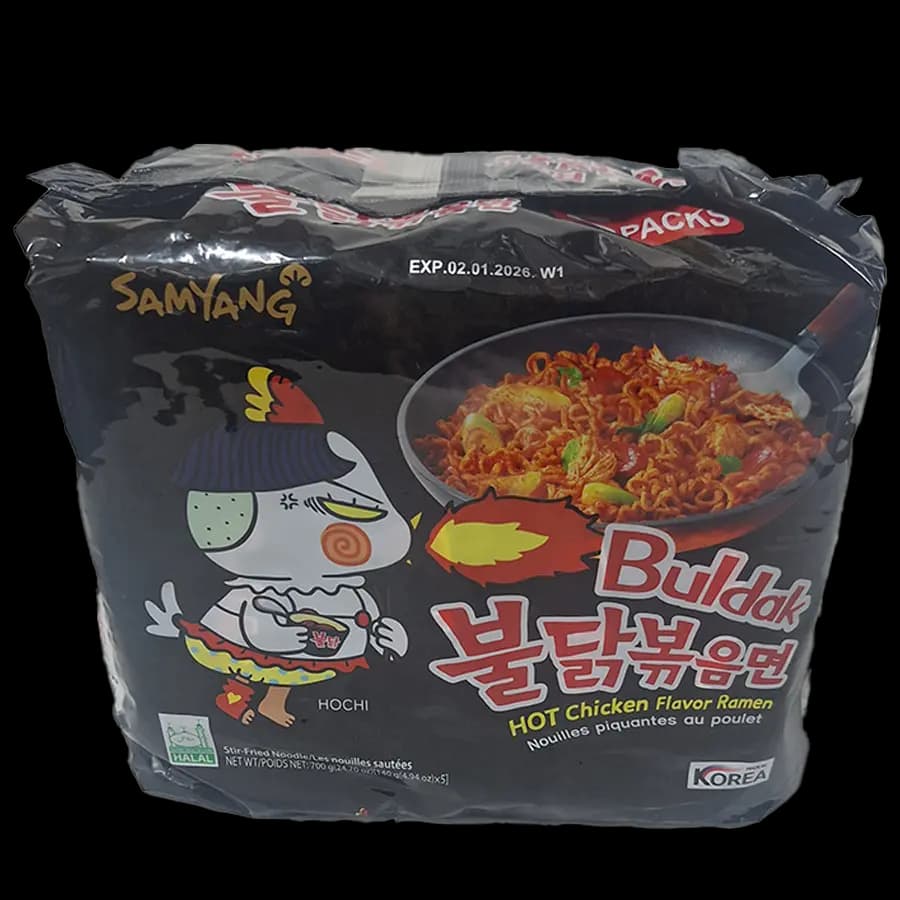 نودل فوری سامیانگ(Samyang) کره ای طعم مرغ تند 700 گرمی (5 بسته 140 گرمی)
