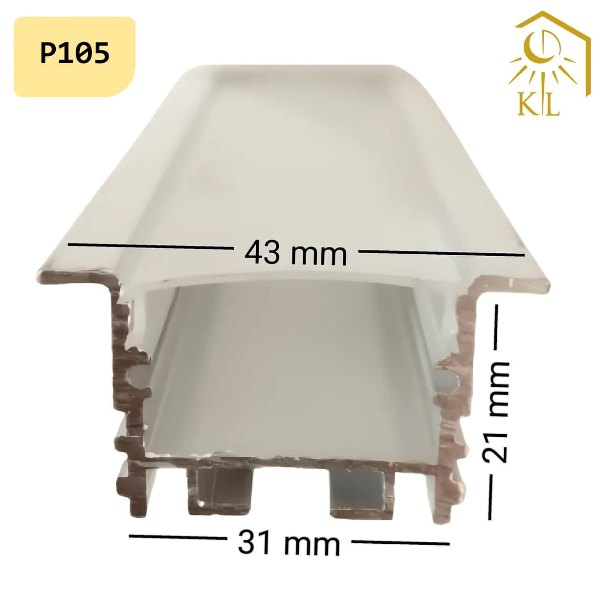 قاب چراغ لاینی توکار کد P105 رویه 43 میلیمتری برش 31 میلیمتری — تصویر ۲