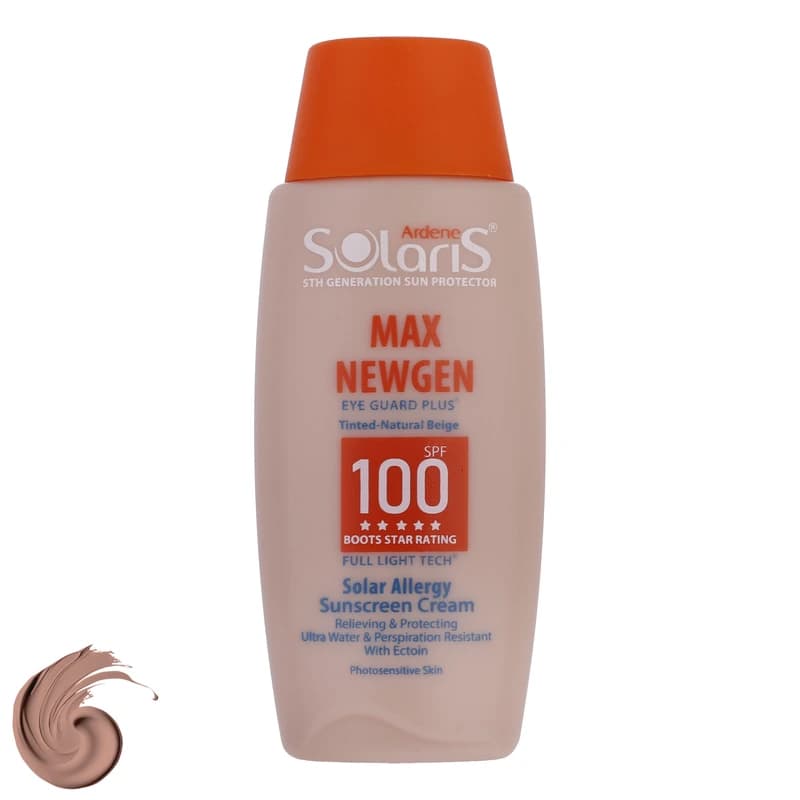 کرم ضد آفتاب رنگی آردن سولاریس SPF100 مدل Max Newgen محافظ UVA ،UVB، ضد آب، مناسب پوست حساس حجم 100 میلی‌لیتر