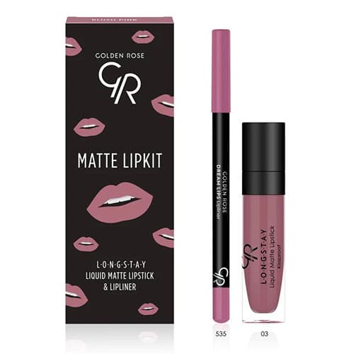 کیت رژ لب مایع و مداد لب گلدن رز رنگ Blush Pink