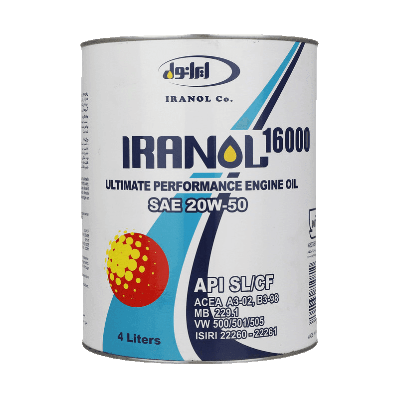 روغن موتور ایرانول 16000 20w50 SL حجم ۴ لیتری