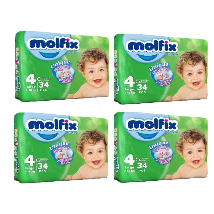 پوشک بچه مولفیکس سایز 4 کد PK04434 بسته 34 عددی مجموعه 4 عددی