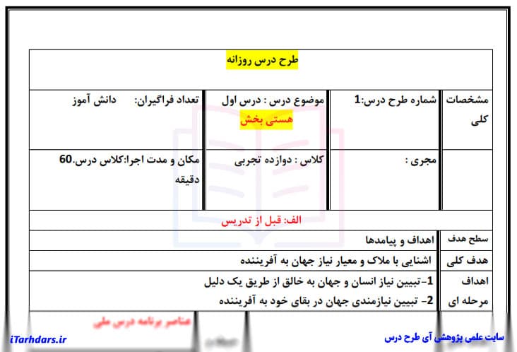 طرح درس روزانه دین و زندگی 3 پایه دوازدهم هستی بخش — تصویر ۳