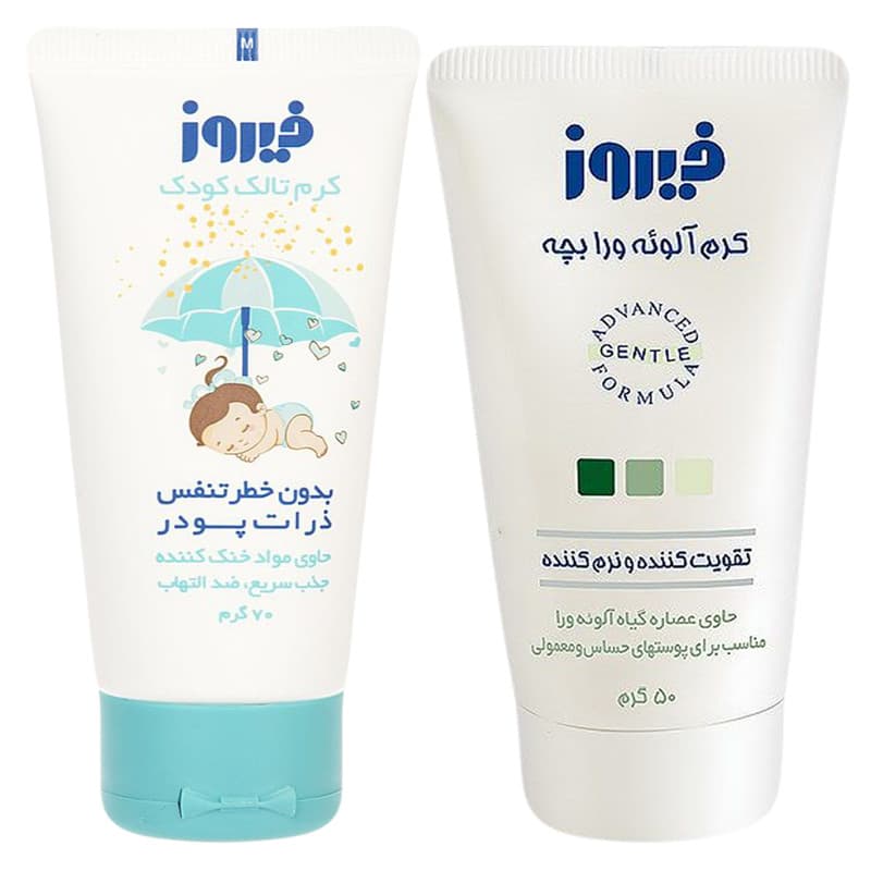 کرم خنک کننده و ضد التهاب و کرم آلوئه‌ورا کودک فیروز مدل Talc مجموعه 2 عددی
