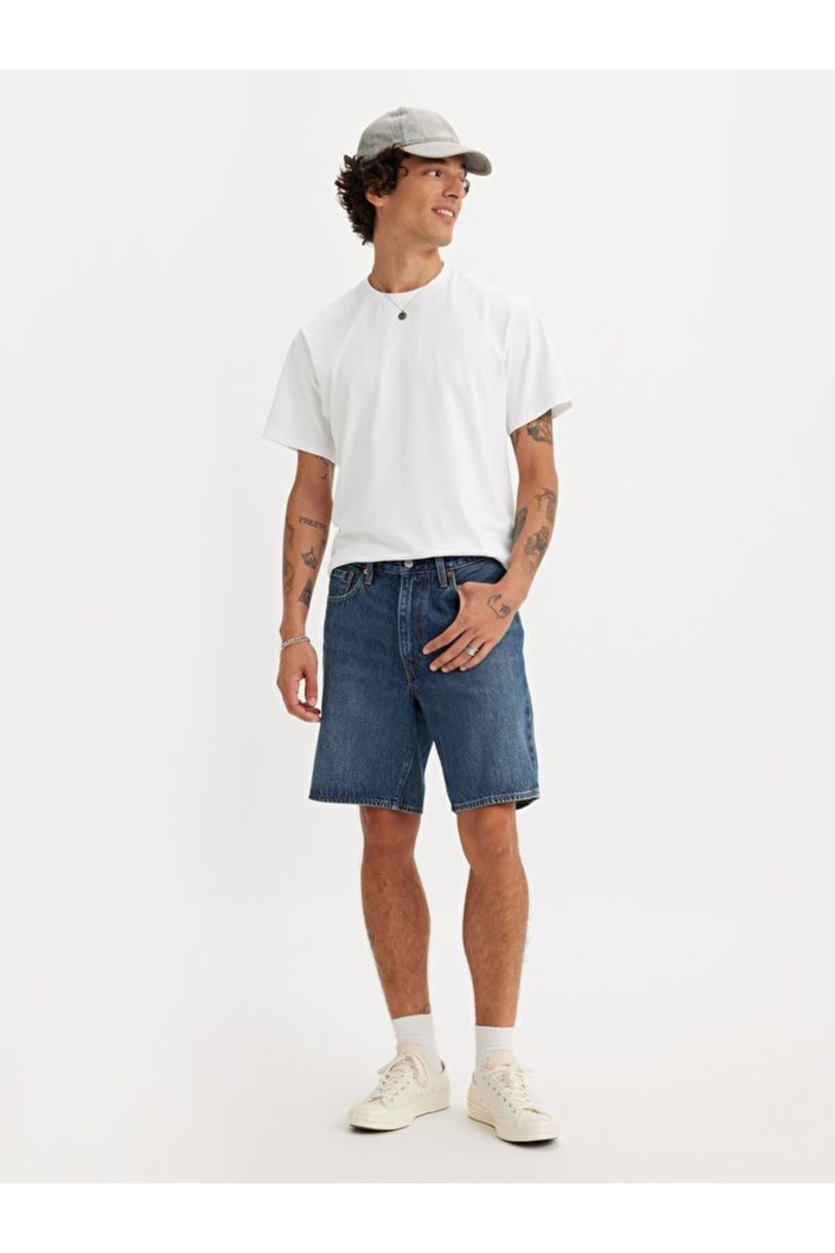 شلوارک برمودا لیوایز مردانه جین آبی بیسیک راسته Regular/رگولار فاق نرمال Loose / لش Daily/روزانه | Levi’s A8461-0003 BG
