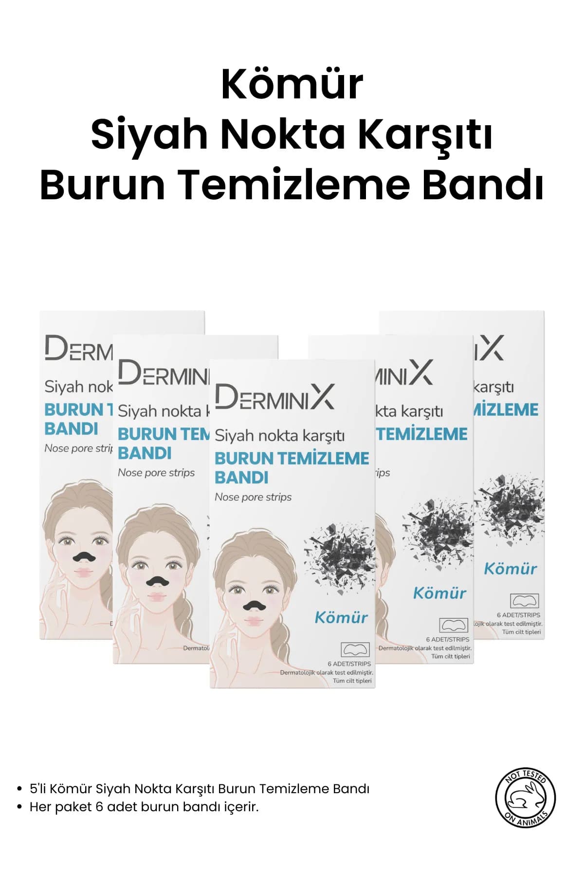 چسب پاکسازی بینی زغالی درمینیکس DERMINIX ضد جوش سر سیاه بسته 6 عددی — تصویر ۲