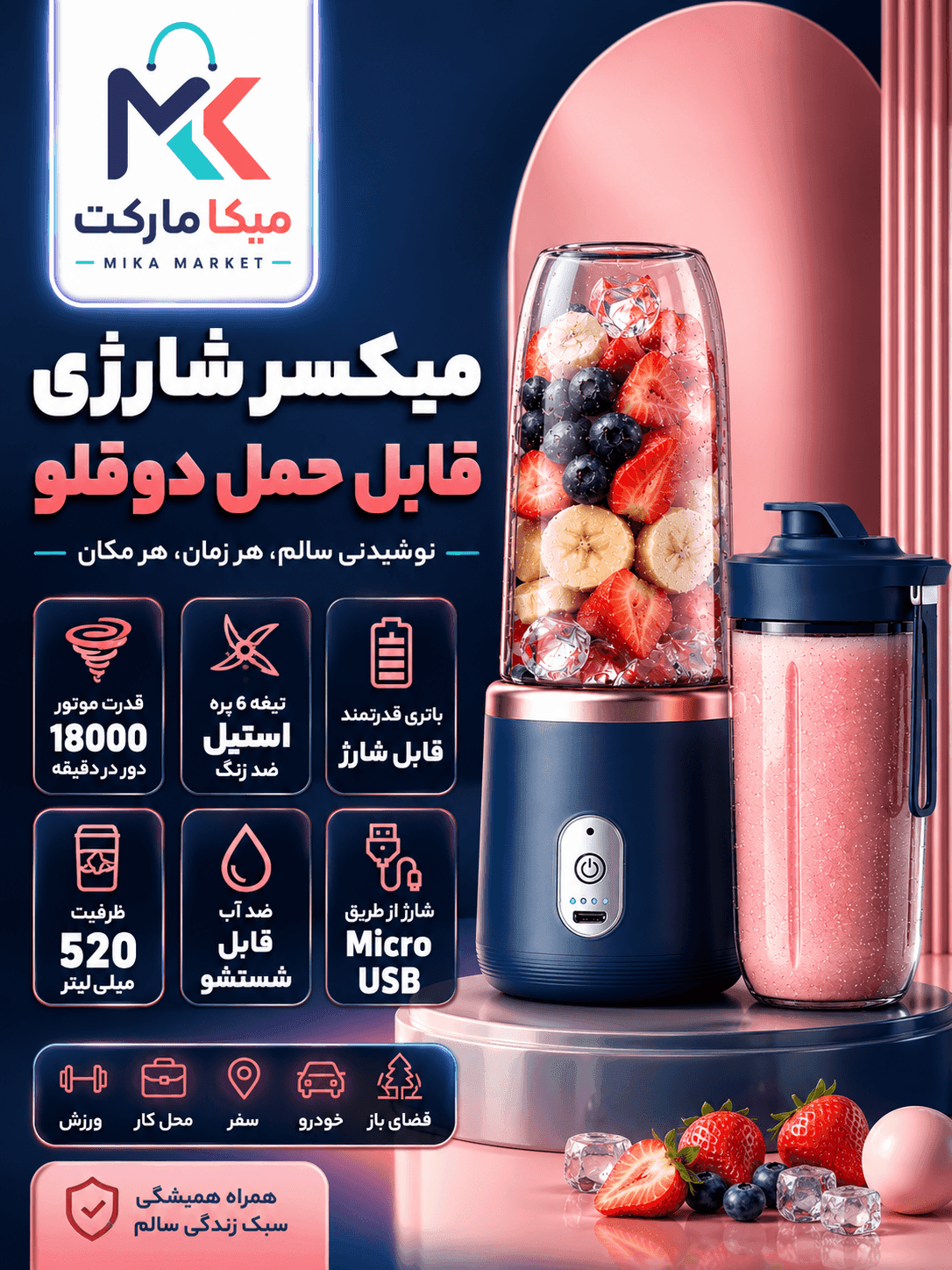 میکسر شارژی قابل حمل دو قلو