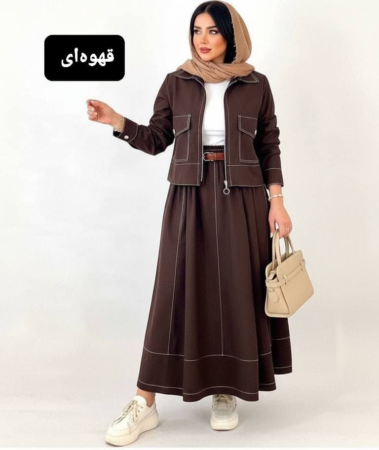 ست کت دامن کج راه نرم و لطیف درجه یک سایز بندی دوسایزی 38تا 50