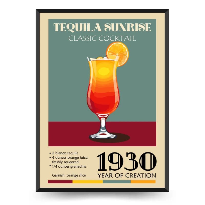 تابلو دکوراتیو کافه کلاسیک طرح نوشیدنی Tequila Sunrise