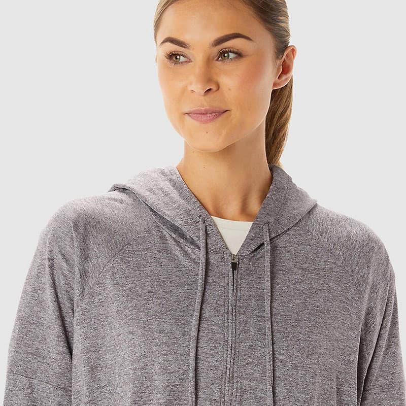 سویشرت ورزشی زنانه آسیکس Asics Soft Stretch Knit Full Zip خاکستری — تصویر ۴