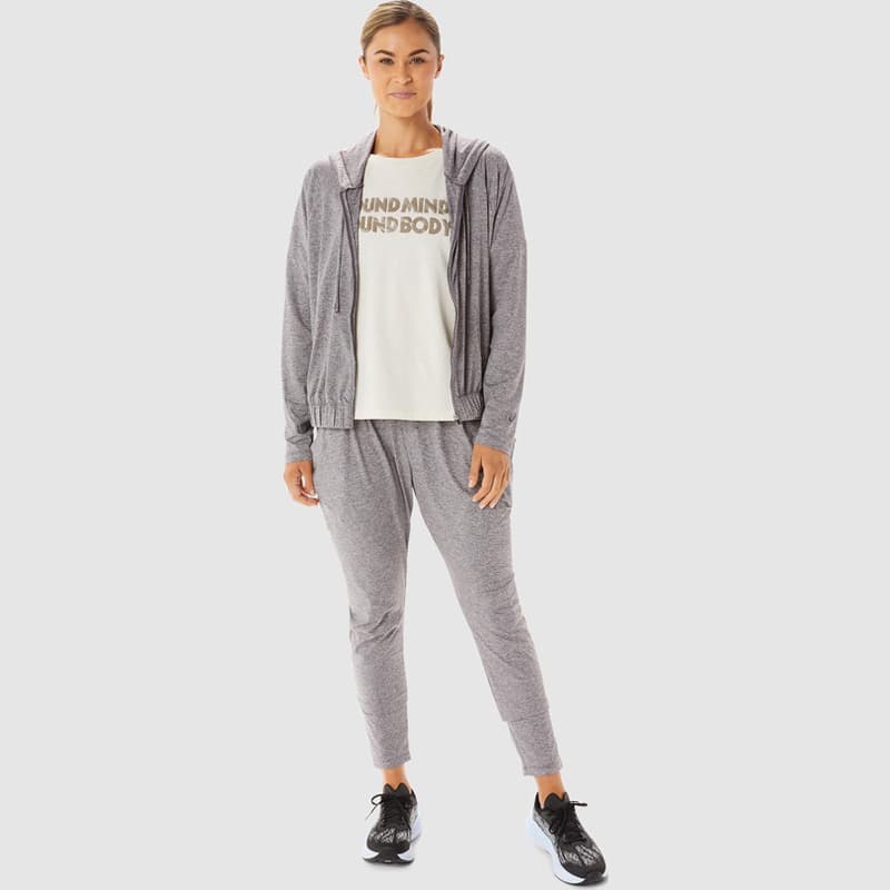 سویشرت ورزشی زنانه آسیکس Asics Soft Stretch Knit Full Zip خاکستری — تصویر ۷