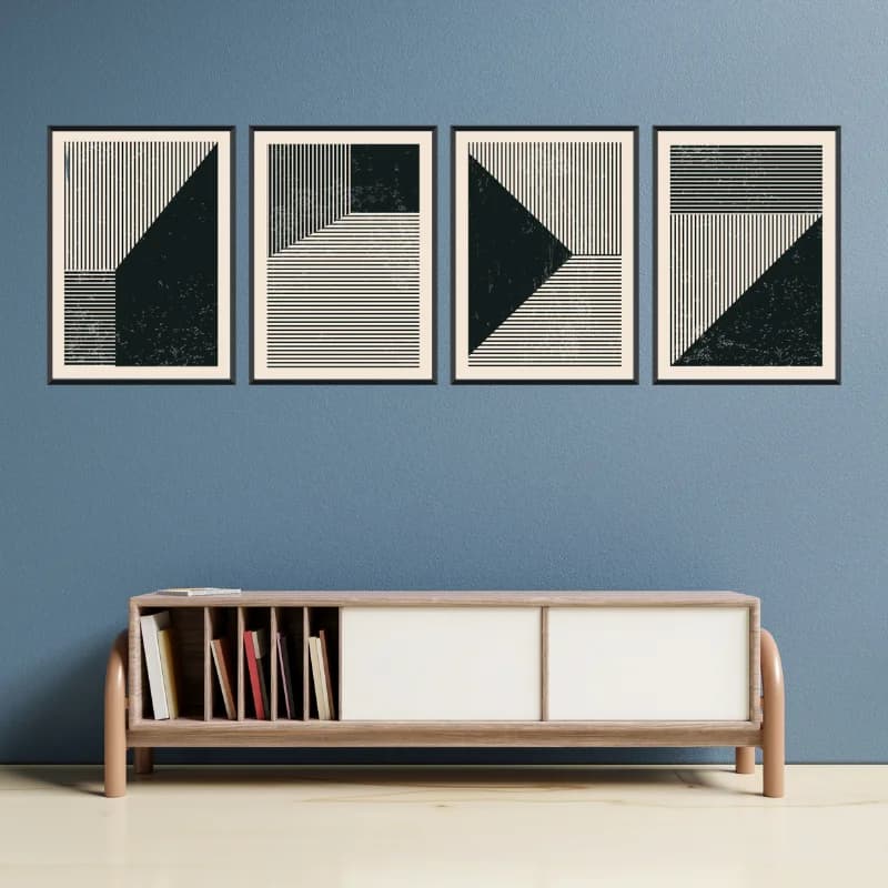 تابلو دکوراتیو چهار تکه مدل Geometric مشکی