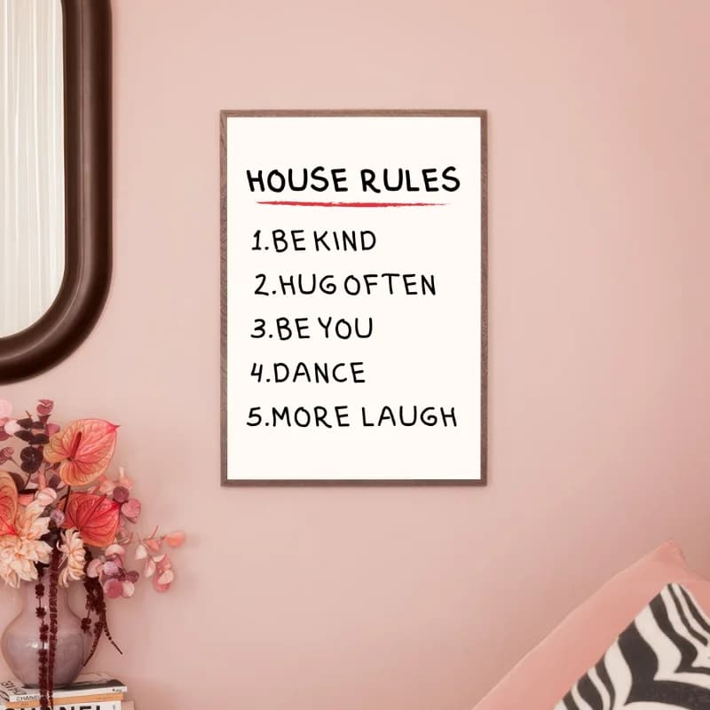 تابلو دکوراتیو فانتزی نوشته House Rules مشکی — تصویر ۲