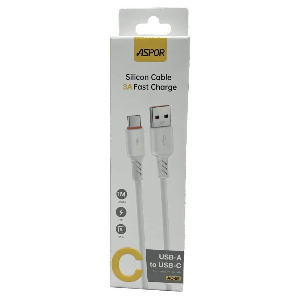کابل TYPE-C سیلیکونی یکمتری ASPOR مدل AC-59 اورجینال — تصویر ۲