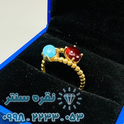 انگشتر زنانه فیروزه نیشابوری و عقیق یمنی — تصویر ۴